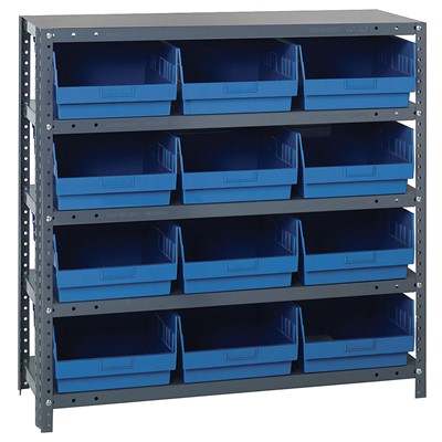 Quantum Storage Systems 1239-209 BL - Store-More Series 6" Shelf Bin Steel Shelving w/12 Bins - 12" x 36" x 39" - Blue