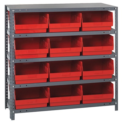Quantum Storage Systems 1239-209 RD - Store-More Series 6" Shelf Bin Steel Shelving w/12 Bins - 12" x 36" x 39" - Red