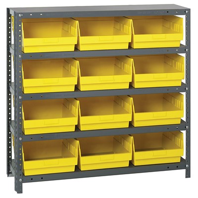 Quantum Storage Systems 1239-209 YL - Store-More Series 6" Shelf Bin Steel Shelving w/12 Bins - 12" x 36" x 39" - Yellow
