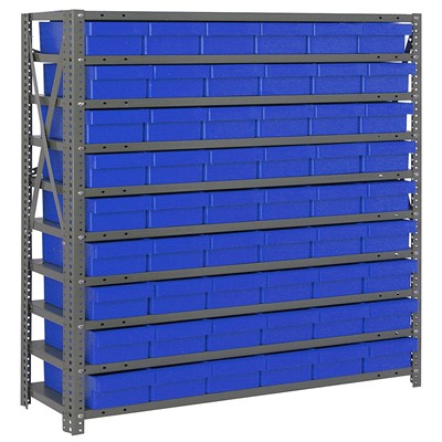 Quantum Storage Systems 1239-401 BL - Super Tuff Euro Series Open Style Steel Shelving w/54 Bins - 12" x 36" x 39" - Blue