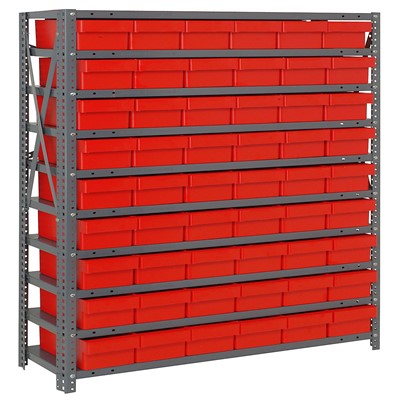 Quantum Storage Systems 1239-401 RD - Super Tuff Euro Series Open Style Steel Shelving w/54 Bins - 12" x 36" x 39" - Red