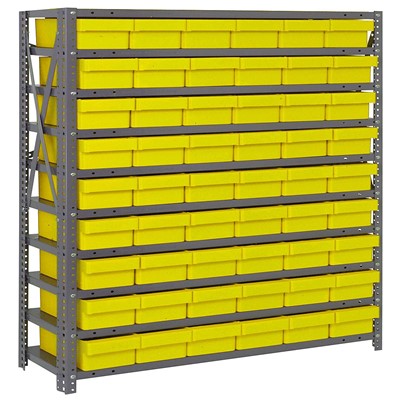 Quantum Storage Systems 1239-401 YL - Super Tuff Euro Series Open Style Steel Shelving w/54 Bins - 12" x 36" x 39" - Yellow