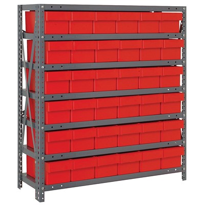 Quantum Storage Systems 1239-601 RD - Super Tuff Euro Series Open Style Steel Shelving w/36 Bins - 12" x 36" x 39" - Red