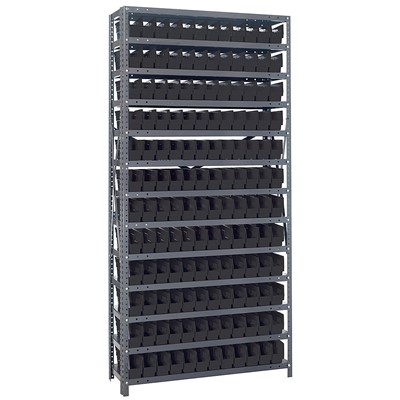 Quantum Storage Systems 1275-100 BK - Economy Series 4" Shelf Bin Steel Shelving w/144 Bins - 12" x 36" x 75" - Black