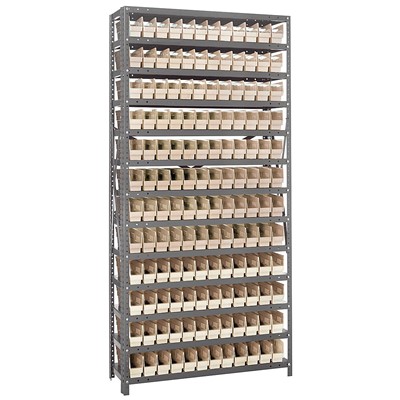 Quantum Storage Systems 1275-100 IV - Economy Series 4" Shelf Bin Steel Shelving w/144 Bins - 12" x 36" x 75" - Ivory