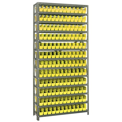 Quantum Storage Systems 1275-100 YL - Economy Series 4" Shelf Bin Steel Shelving w/144 Bins - 12" x 36" x 75" - Yellow
