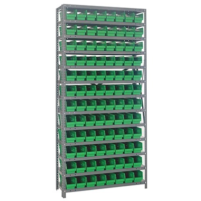 Quantum Storage Systems 1275-101 GR - Economy Series 4" Shelf Bin Steel Shelving w/96 Bins - 12" x 36" x 75" - Green