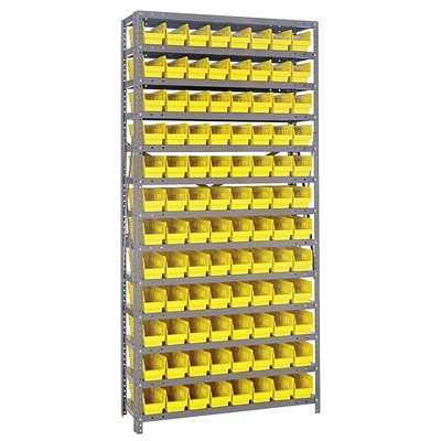 Quantum Storage Systems 1275-101 YL - Economy Series 4" Shelf Bin Steel Shelving w/96 Bins - 12" x 36" x 75" - Yellow
