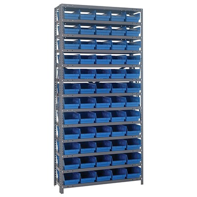 Quantum Storage Systems 1275-102 BL - Economy Series 4" Shelf Bin Steel Shelving w/60 Bins - 12" x 36" x 75" - Blue