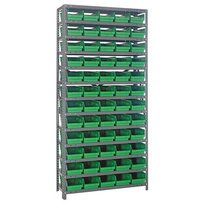 Quantum Storage Systems 1275-102 GR - Economy Series 4" Shelf Bin Steel Shelving w/60 Bins - 12" x 36" x 75" - Green
