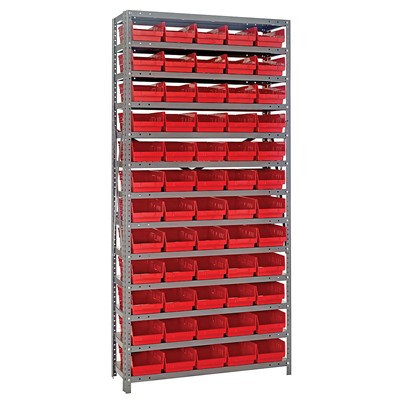 Quantum Storage Systems 1275-102 RD - Economy Series 4" Shelf Bin Steel Shelving w/60 Bins - 12" x 36" x 75" - Red