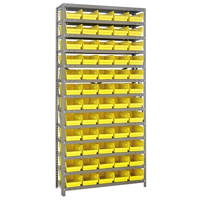 Quantum Storage Systems 1275-102 YL - Economy Series 4" Shelf Bin Steel Shelving w/60 Bins - 12" x 36" x 75" - Yellow