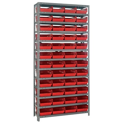 Quantum Storage Systems 1275-107 RD - Economy Series 4" Shelf Bin Steel Shelving w/36 Bins - 12" x 36" x 75" - Red