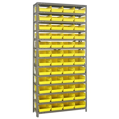 Quantum Storage Systems 1275-107 YL - Economy Series 4" Shelf Bin Steel Shelving w/36 Bins - 12" x 36" x 75" - Yellow