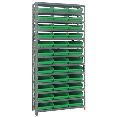 Quantum Storage Systems 1275-109 GR - Economy Series 4" Shelf Bin Steel Shelving w/48 Bins - 12" x 36" x 75" - Green