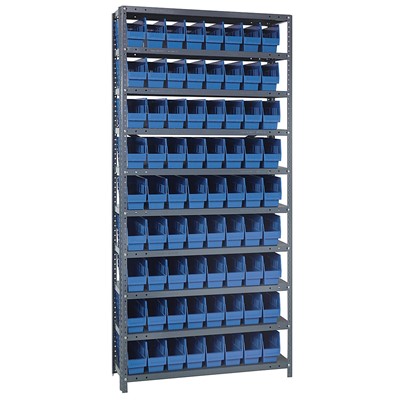 Quantum Storage Systems 1275-201 BL - Store-More Series 6" Shelf Bin Steel Shelving w/72 Bins - 12" x 36" x 75" - Blue
