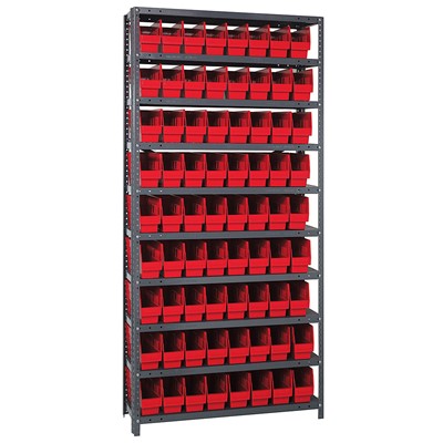 Quantum Storage Systems 1275-201 RD - Store-More Series 6" Shelf Bin Steel Shelving w/72 Bins - 12" x 36" x 75" - Red