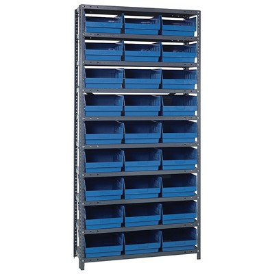 Quantum Storage Systems 1275-209 BL - Store-More Series 6" Shelf Bin Steel Shelving w/27 Bins - 12" x 36" x 75" - Blue