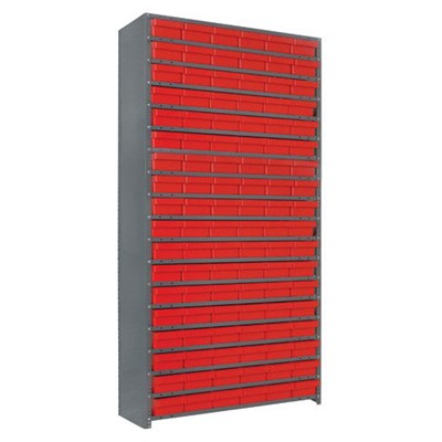 Quantum Storage Systems 1275-401 RD - Super Tuff Euro Series Open Style Steel Shelving w/108 Bins - 12" x 36" x 75" - Red