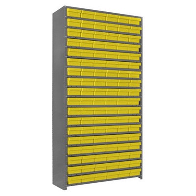 Quantum Storage Systems 1275-401 YL - Super Tuff Euro Series Open Style Steel Shelving w/108 Bins - 12" x 36" x 75" - Yellow