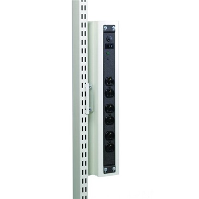 Treston (Formerly Sovella) 14-9114929 - Vertical Power Rail, 6 Outlets with Clamp and Surge Protection - 33 lb. Capacity - 125 VAC - 3" x 4" x 20" - Light Gray