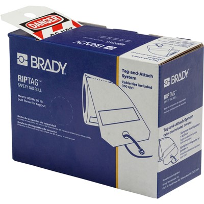 Brady 150501 - B-851 RipTag Safety Tag Roll w/Red Stripes - 5.75" x 3" - Black/Red on White - 100/Box