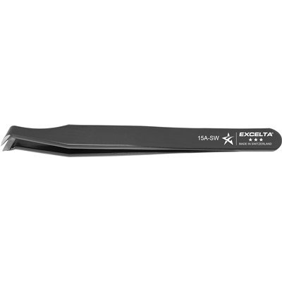 Excelta 15A-SW - 3-Star High Precision Angled Head Round Tipped Cutting Tweezers - High-Grade Carbon Steel - 4.5"