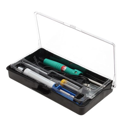 Aven 17501 Soldering Kit 6Pc - Fine Tip - Desoldering Pump - Solder - Soldering Iron - Plastic Case