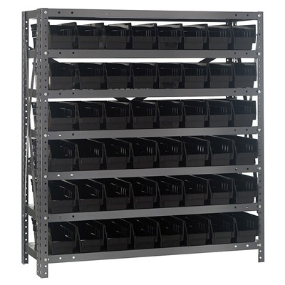 Quantum Storage Systems 1839-103 BK - Economy Series 4" Shelf Bin Steel Shelving w/48 Bins - 18" x 36" x 39" - Black