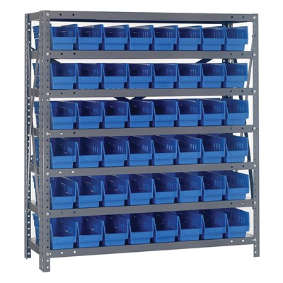 Quantum Storage Systems 1839-103 BL - Economy Series 4" Shelf Bin Steel Shelving w/48 Bins - 18" x 36" x 39" - Blue