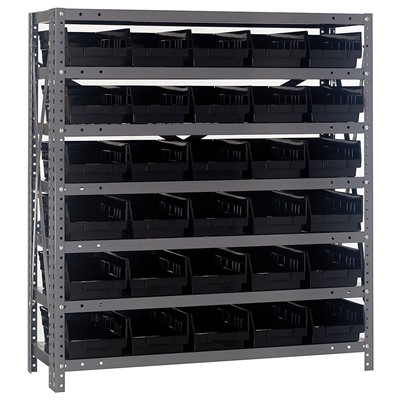 Quantum Storage Systems 1839-104 BK - Economy Series 4" Shelf Bin Steel Shelving w/30 Bins - 18" x 36" x 39" - Black