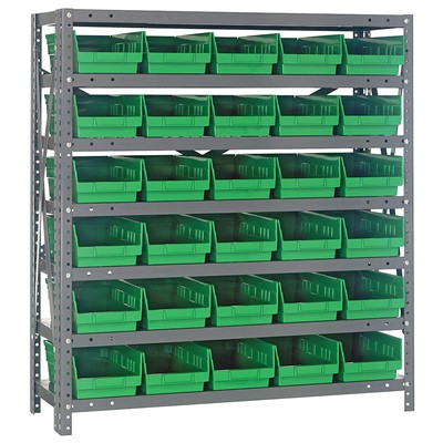 Quantum Storage Systems 1839-104 GR - Economy Series 4" Shelf Bin Steel Shelving w/30 Bins - 18" x 36" x 39" - Green