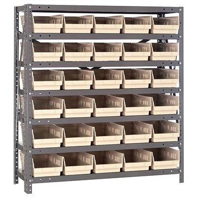 Quantum Storage Systems 1839-104 IV - Economy Series 4" Shelf Bin Steel Shelving w/30 Bins - 18" x 36" x 39" - Ivory