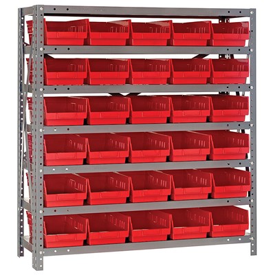 Quantum Storage Systems 1839-104 RD - Economy Series 4" Shelf Bin Steel Shelving w/30 Bins - 18" x 36" x 39" - Red