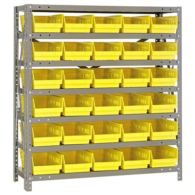 Quantum Storage Systems 1839-104 YL - Economy Series 4" Shelf Bin Steel Shelving w/30 Bins - 18" x 36" x 39" - Yellow