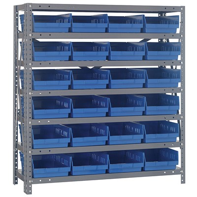 Quantum Storage Systems 1839-108 BL - Economy Series 4" Shelf Bin Steel Shelving w/24 Bins - 18" x 36" x 39" - Blue