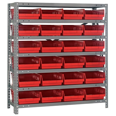 Quantum Storage Systems 1839-108 RD - Economy Series 4" Shelf Bin Steel Shelving w/24 Bins - 18" x 36" x 39" - Red