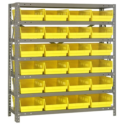 Quantum Storage Systems 1839-108 YL - Economy Series 4" Shelf Bin Steel Shelving w/24 Bins - 18" x 36" x 39" - Yellow