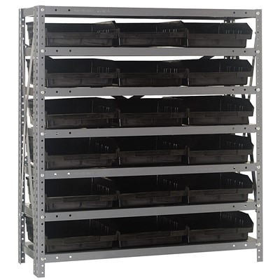 Quantum Storage Systems 1839-110 BK - Economy Series 4" Shelf Bin Steel Shelving w/18 Bins - 18" x 36" x 39" - Black