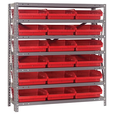 Quantum Storage Systems 1839-110 RD - Economy Series 4" Shelf Bin Steel Shelving w/18 Bins - 18" x 36" x 39" - Red