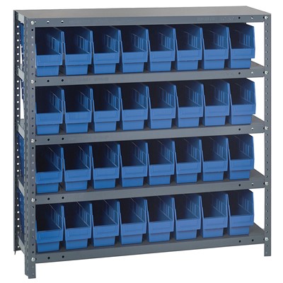 Quantum Storage Systems 1839-203 BL - Store-More Series 6" Shelf Bin Steel Shelving w/32 Bins - 18" x 36" x 39" - Blue