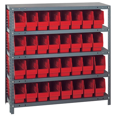 Quantum Storage Systems 1839-203 RD - Store-More Series 6" Shelf Bin Steel Shelving w/32 Bins - 18" x 36" x 39" - Red