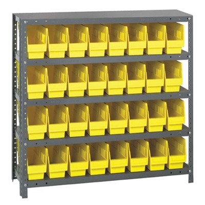 Quantum Storage Systems 1839-203 YL - Store-More Series 6" Shelf Bin Steel Shelving w/32 Bins - 18" x 36" x 39" - Yellow