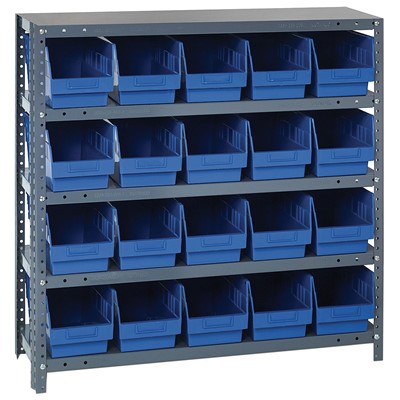 Quantum Storage Systems 1839-204 BL - Store-More Series 6" Shelf Bin Steel Shelving w/20 Bins - 18" x 36" x 39" - Blue