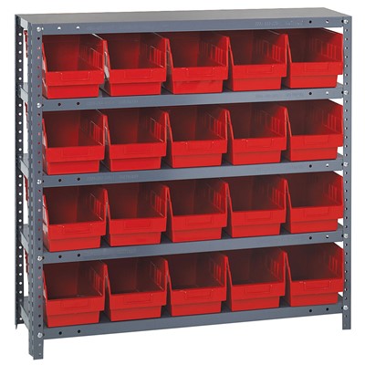Quantum Storage Systems 1839-204 RD - Store-More Series 6" Shelf Bin Steel Shelving w/20 Bins - 18" x 36" x 39" - Red