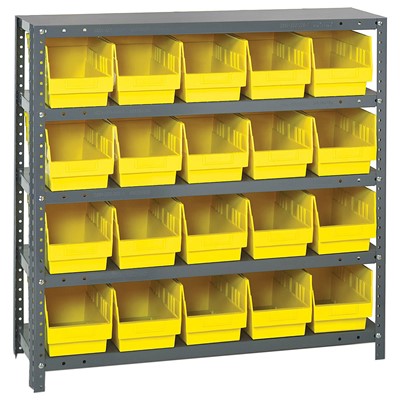 Quantum Storage Systems 1839-204 YL - Store-More Series 6" Shelf Bin Steel Shelving w/20 Bins - 18" x 36" x 39" - Yellow