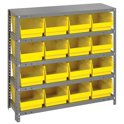 Quantum Storage Systems 1839-208 YL - Store-More Series 6" Shelf Bin Steel Shelving w/16 Bins - 18" x 36" x 39" - Yellow