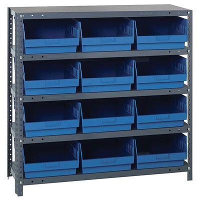Quantum Storage Systems 1839-210 BL - Store-More Series 6" Shelf Bin Steel Shelving w/12 Bins - 18" x 36" x 39" - Blue