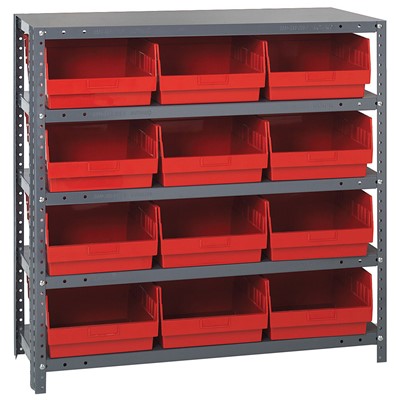 Quantum Storage Systems 1839-210 RD - Store-More Series 6" Shelf Bin Steel Shelving w/12 Bins - 18" x 36" x 39" - Red