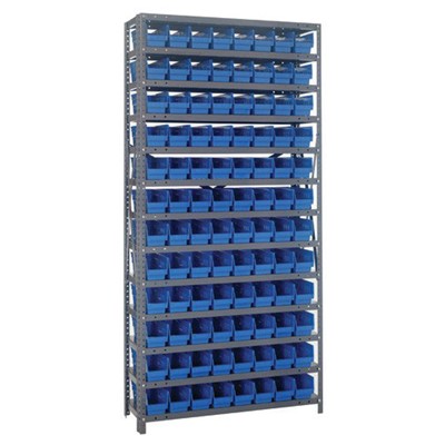 Quantum Storage Systems 1875-103 BL - Economy Series 4" Shelf Bin Steel Shelving w/96 Bins - 18" x 36" x 75" - Blue